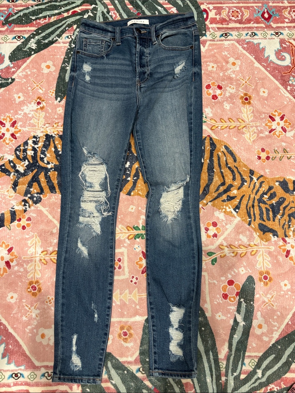 eunina Distressed Skinny Jeans in Dark Blue